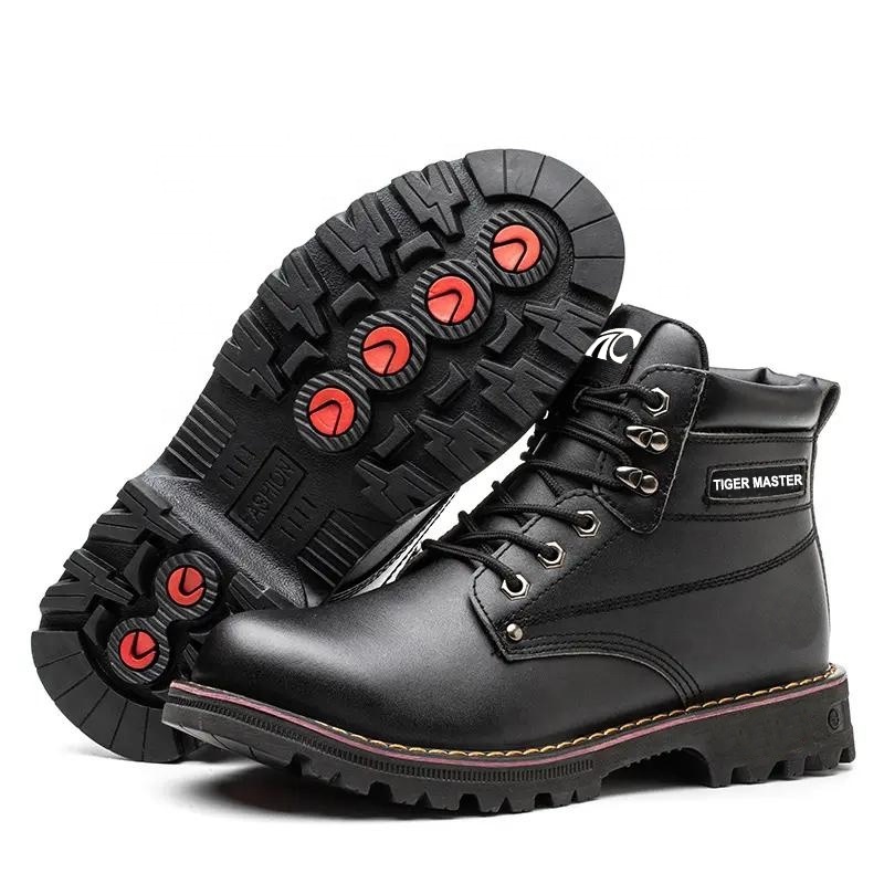 6 inch black microfiber leather anti-slip rubber sole puncture-proof steel toe industrial safety shoes for men