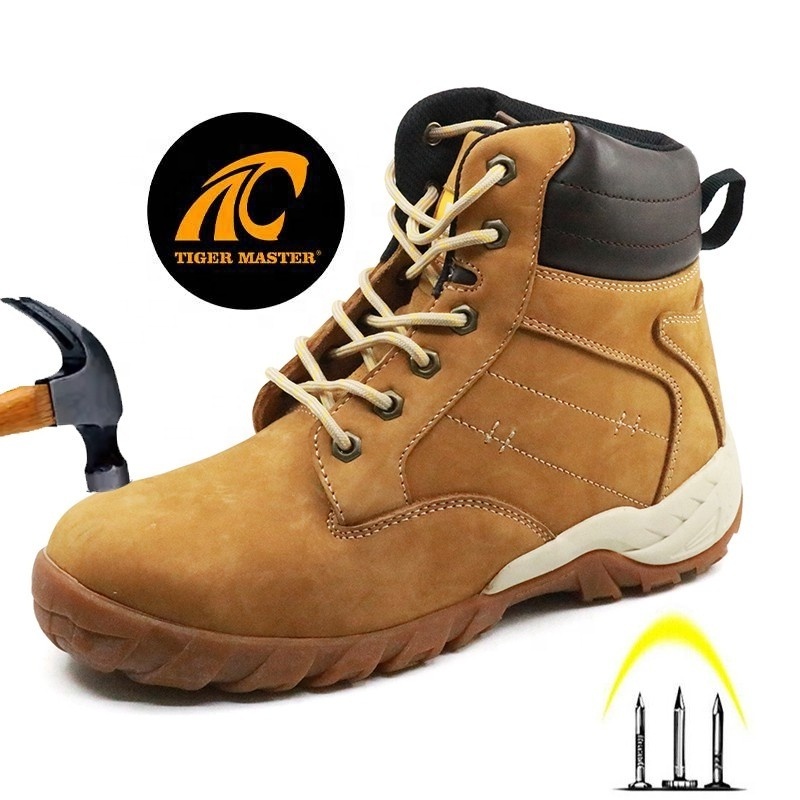 Oil slip resistant EVA rubber sole crazy horse leather puncture proof men working safety shoes boots steel toe cap