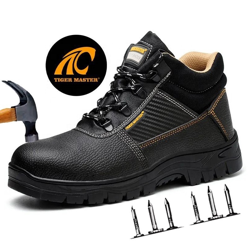 Black PU upper anti slip rubber sole prevent puncture iron toe anti-smashing cheap work safety shoes for men industrial