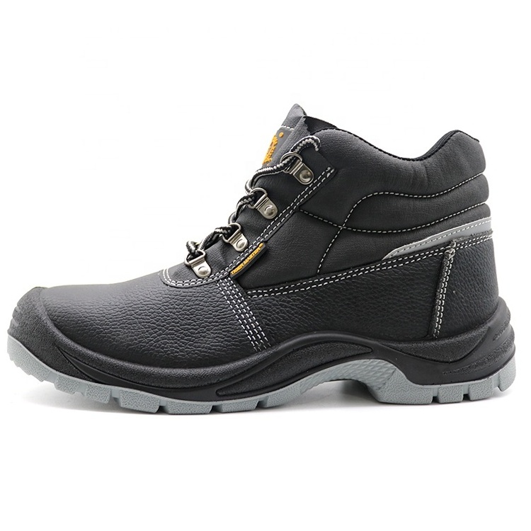 Non slip oil resistance pu sole black cow leather water resistant anti puncture steel toe safety shoes boots S3 CE