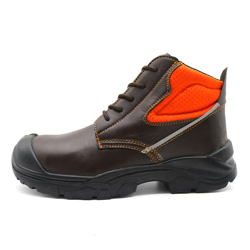 Brown microfiber leather anti-slip PU sole puncture proof steel toe safety shoes work boots for men