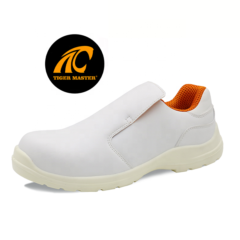 White microfiber leather composite toe light weight chef shoes non-slip work kitchen safety shoes for men