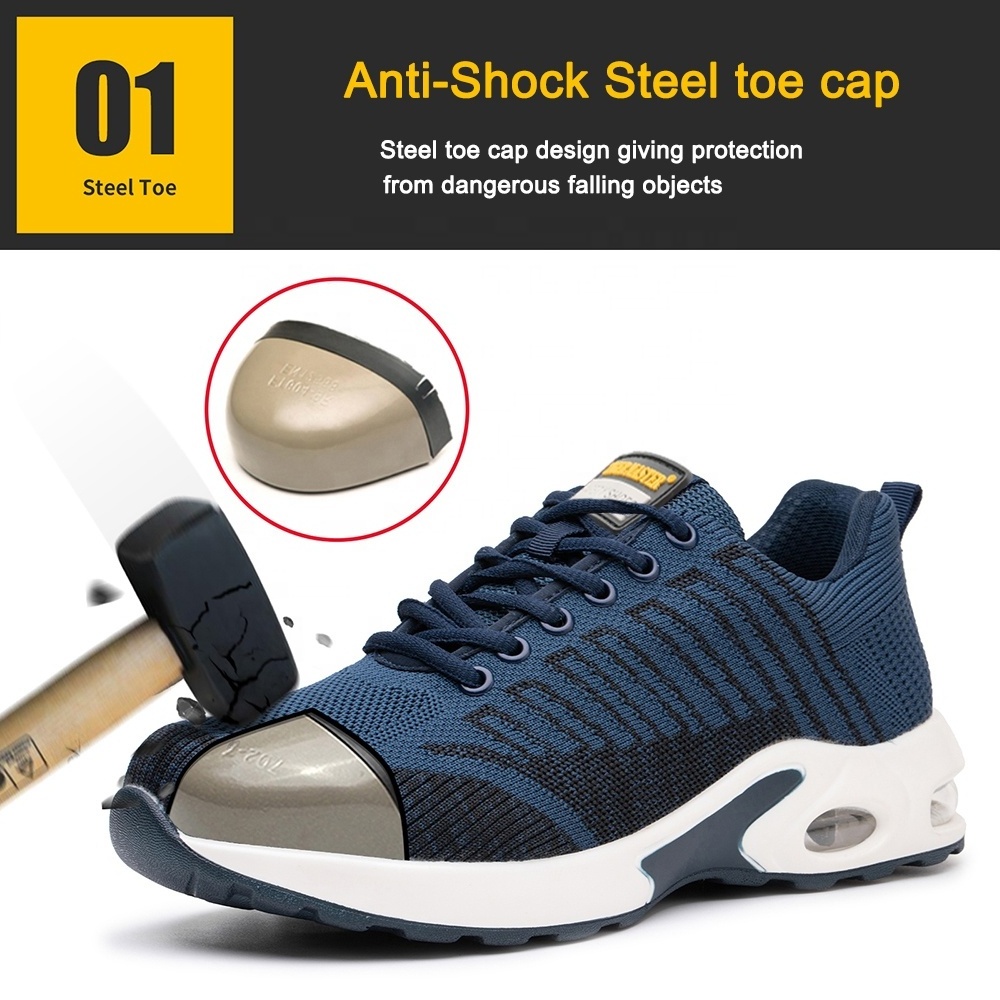 Non slip shock absorber pu sole light weight prevent puncture steel toe men breathable safety shoes sneakers