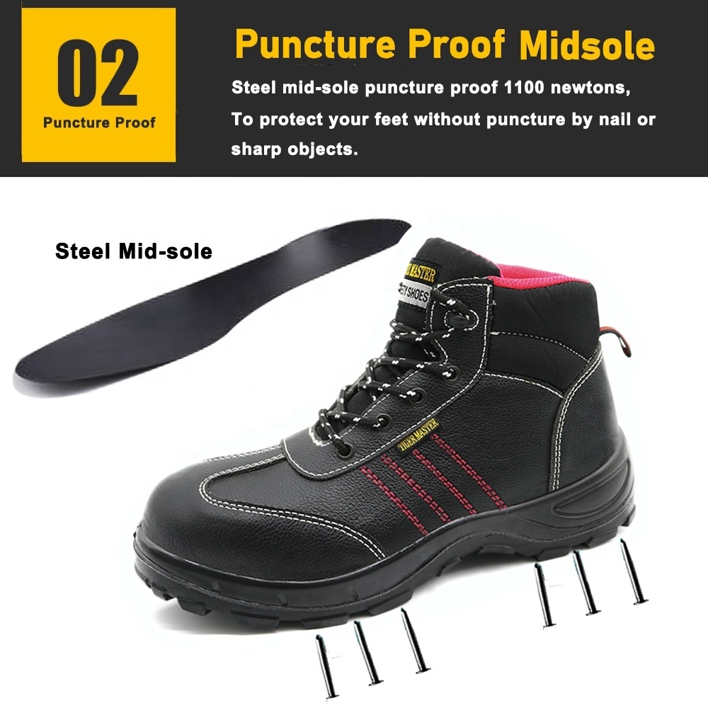 Tiger master oil slip resistant pu sole black cow leather anti static puncture proof steel toe safety shoes for women