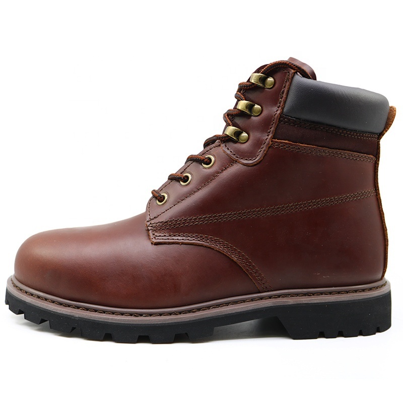 Brown full grain leather oil acid resistant rubber sole steel toe prevent puncture goodyear safety shoes boots