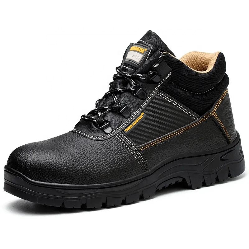 Black PU upper anti slip rubber sole prevent puncture iron toe anti-smashing cheap work safety shoes for men industrial