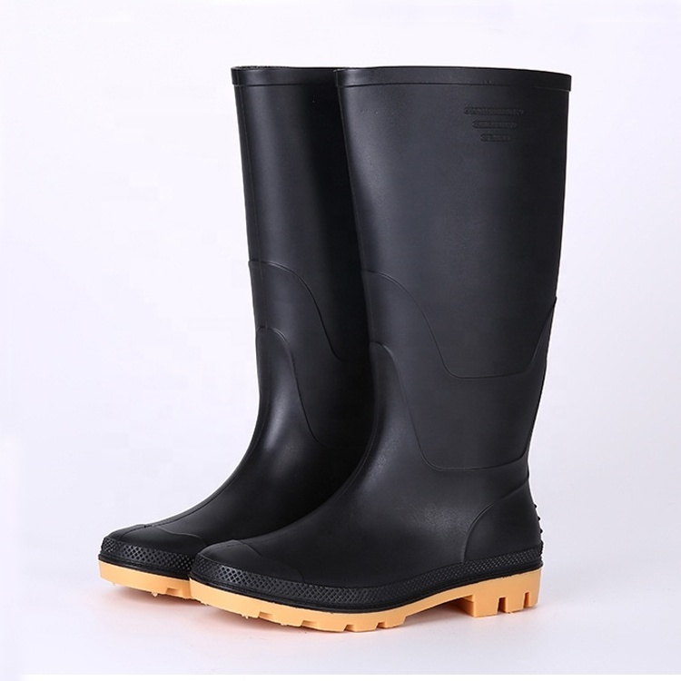 Oil acid alkali resistant waterproof cheap non safety light weight anti slip men PVC rubber rain boots for work