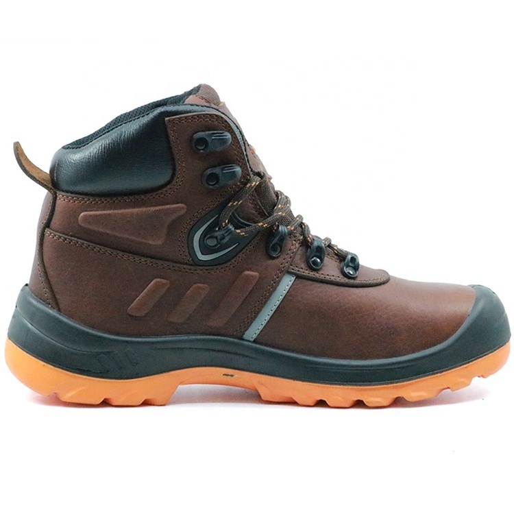 Brown non-slip oil resistant prevent puncture protective safety boots mining leather men safety shoes steel toe cap