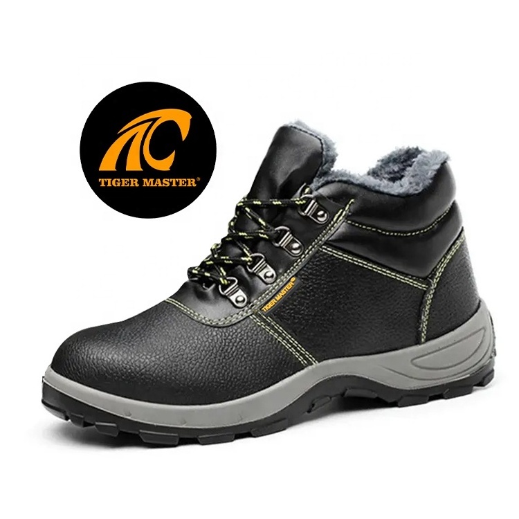 Black leather oil water resistant non slip pu sole puncture proof steel toe safety winter work boots