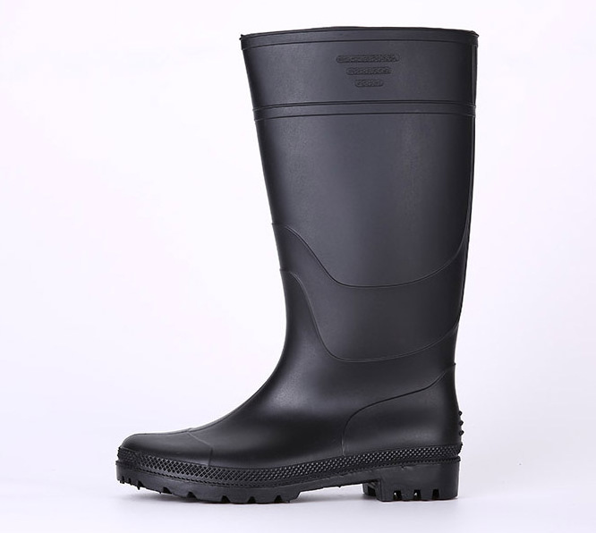 Oil acid alkali resistant 100% waterproof anti slip recyclable light weight cheap black non safety pvc work rain boots