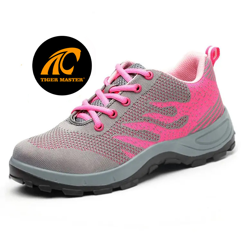 Low cut oil slip resistant fashionable sport safety shoes steel toe prevent puncture pink woman safety boots