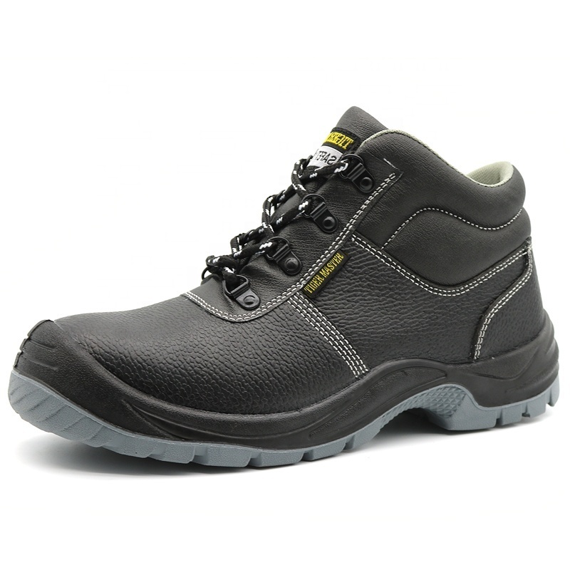 CE certified oil slip resistance pu sole black leather steel toe puncture proof S3 mining work safety shoes for men