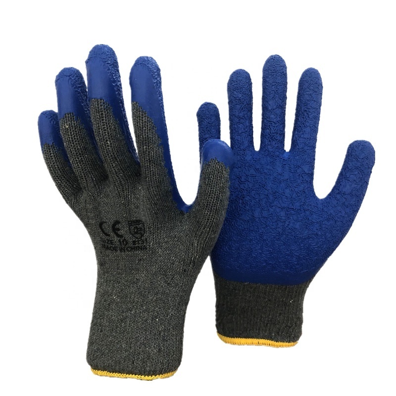 custom logo CE EN 388 oil chemical resistant anti slip men blue latex coated gloves work for industrial