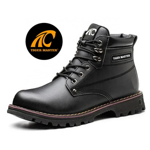 6 inch black microfiber leather anti-slip rubber sole puncture-proof steel toe industrial safety shoes for men