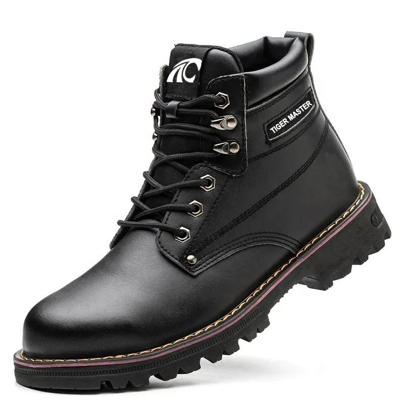 6 inch black microfiber leather anti-slip rubber sole puncture-proof steel toe industrial safety shoes for men