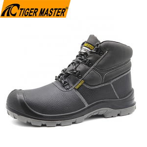 Tiger master black cow leather oil slip resistant pu sole anti puncture steel toe industrial safety boots for men