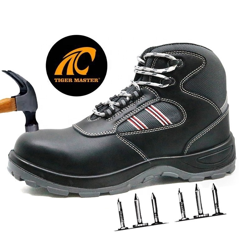 Black leather PU out sole steel toe prevent puncture mechanics working boots oil slip resistant anti static work boots s1