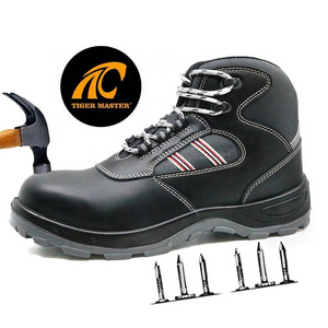 Black leather PU out sole steel toe prevent puncture mechanics working boots oil slip resistant anti static work boots s1