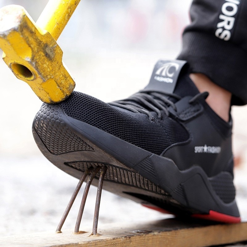 Anti slip oil resistant fly weave upper puncture-proof light weight steel toe men fashion sport safety shoes sneakers