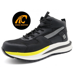 Black non-slip oil resistance pu sole light weight puncture-proof sneaker steel toe sport safety shoes men