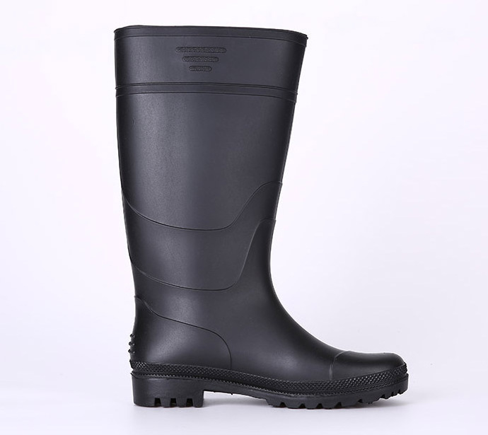 Oil acid alkali resistant 100% waterproof anti slip recyclable light weight cheap black non safety pvc work rain boots