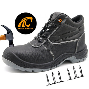 CE verified black leather puncture-proof anti-smashing steel toe custom industrial safety shoes boots for men work