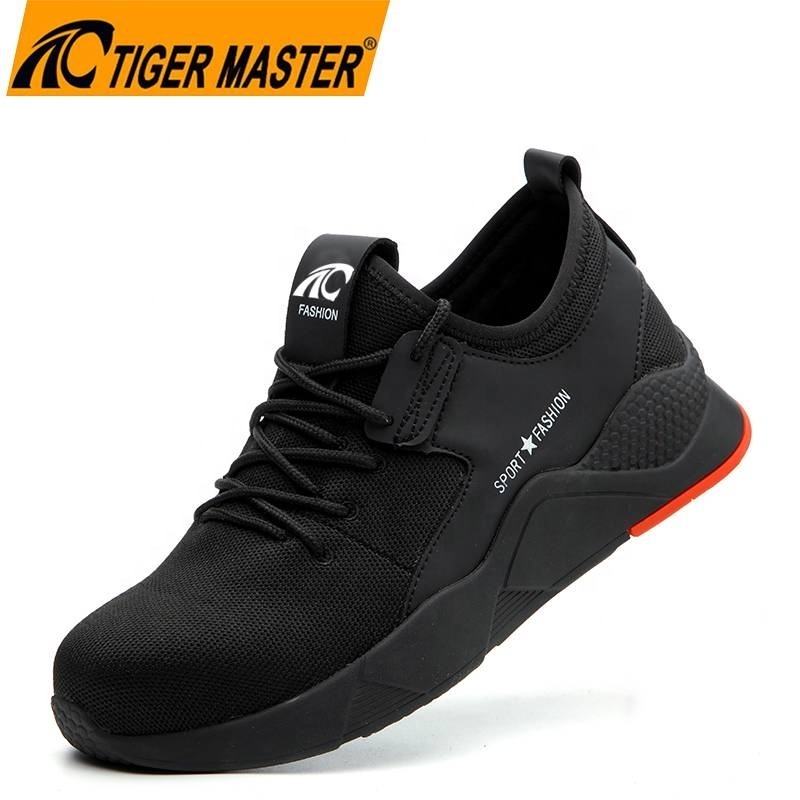 Anti slip oil resistant fly weave upper puncture-proof light weight steel toe men fashion sport safety shoes sneakers