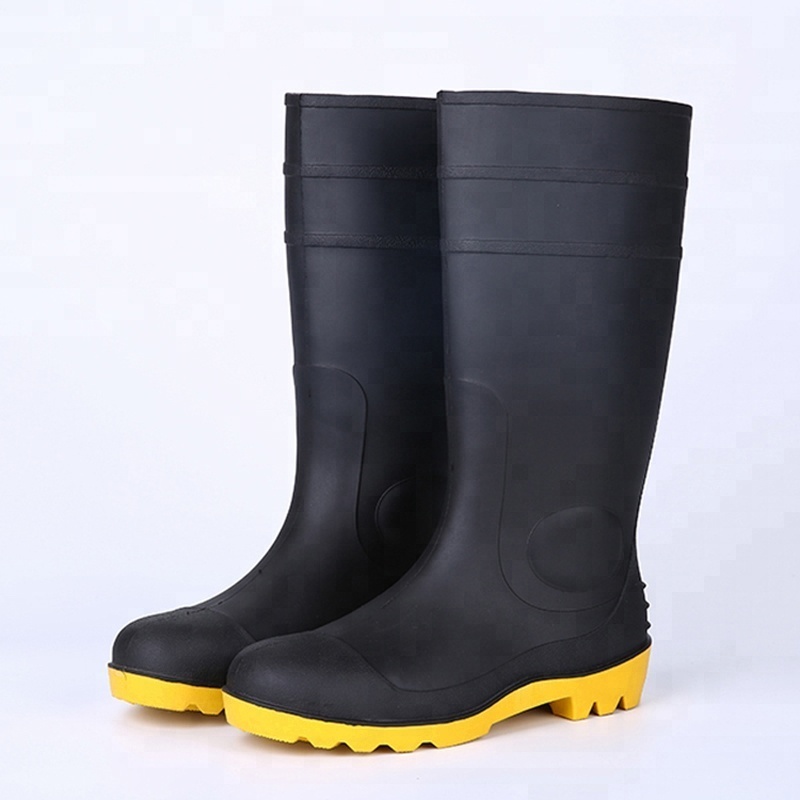 CE verified anti slip oil acid alkali resistant steel toe puncture proof PVC knee high safety rain boots for men