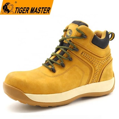 Tiger master shock absorber eva rubber sole nubuck leather composite toe prevent puncture men safety shoes