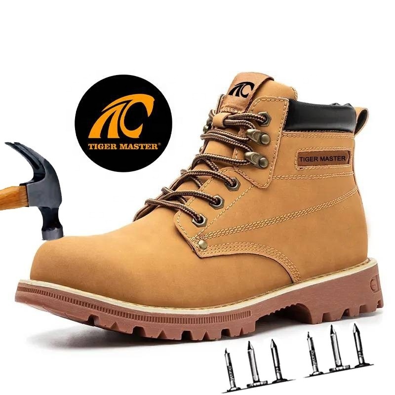 Yellow microfiber leather non-slip rubber sole puncture proof steel toe fashion 6 inch safety shoes for men and women