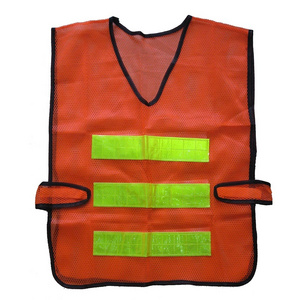 Red mesh fabric traffic warning high visibility road work safety reflective safety vest for men