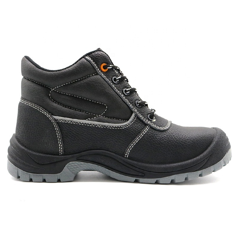 CE verified black leather puncture-proof anti-smashing steel toe custom industrial safety shoes boots for men work