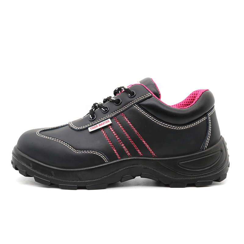 Black cow leather upper oil acid resistant pu sole puncture proof steel toe safety and anti slip shoes for women