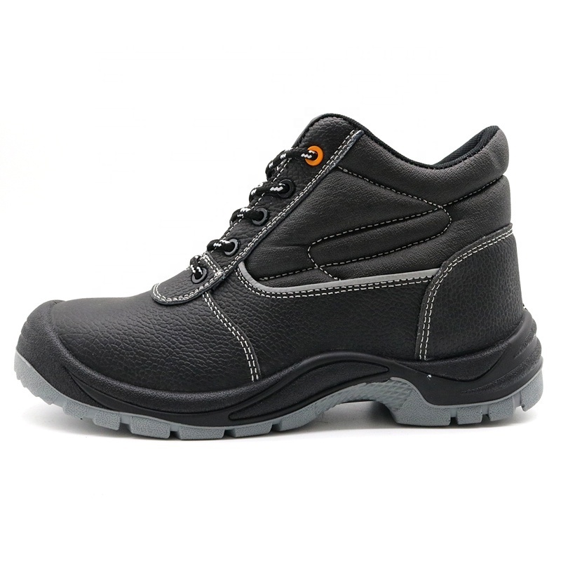 CE verified black leather puncture-proof anti-smashing steel toe custom industrial safety shoes boots for men work