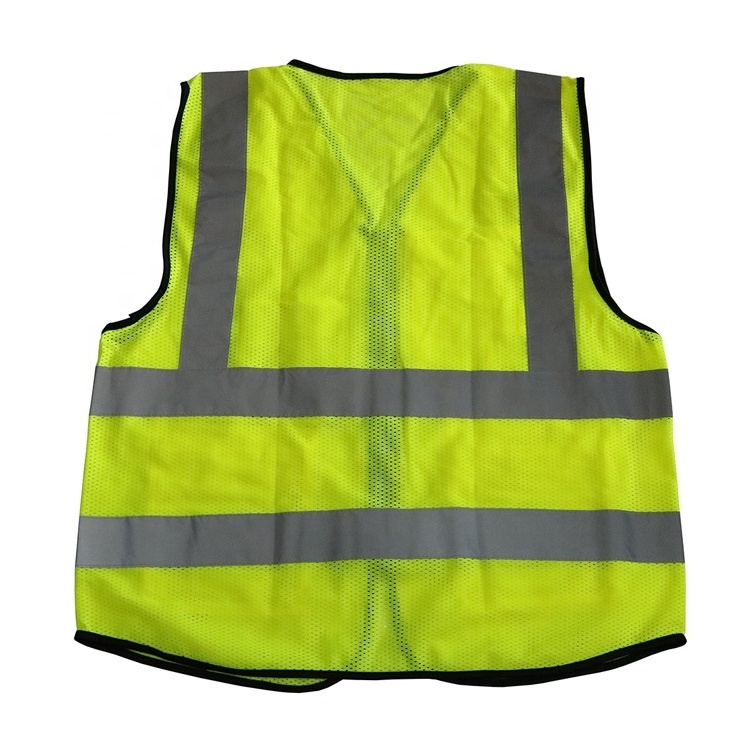 Yellow custom logo CE EN 471 class 2  mesh fabric multiple pockets high visibility traffic reflective safety vest