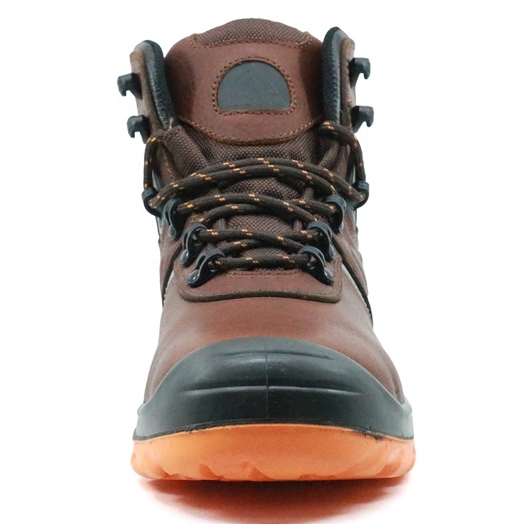 Brown non-slip oil resistant prevent puncture protective safety boots mining leather men safety shoes steel toe cap