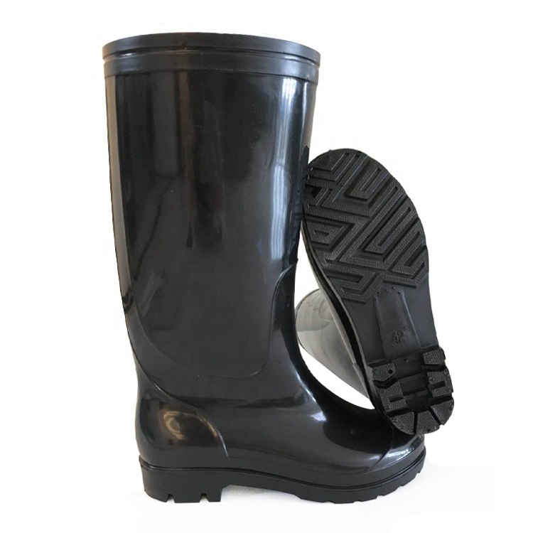 Very cheap oil acid alkali chemical resistant waterproof black lightweight non safety glitter pvc rain boots