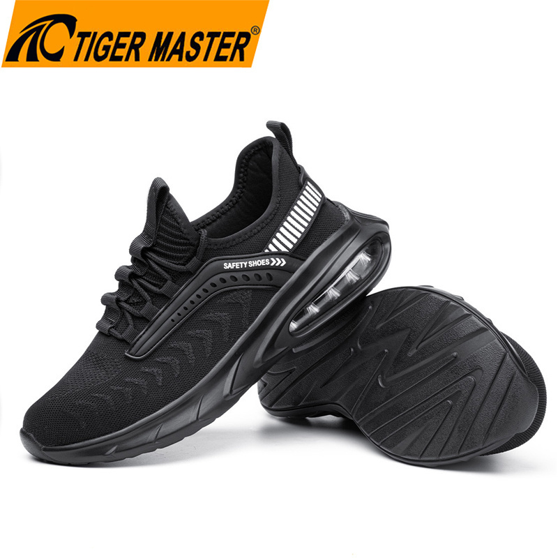 black anti slip shock absorber pu sole steel toe puncture proof sports safety shoes for men light weight