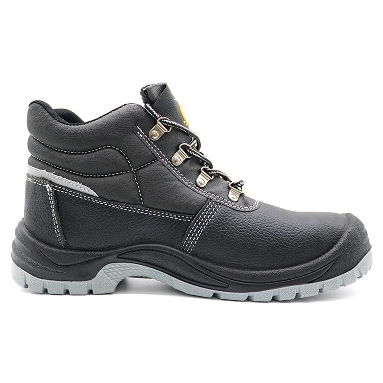 Non slip oil resistance pu sole black cow leather water resistant anti puncture steel toe safety shoes boots S3 CE