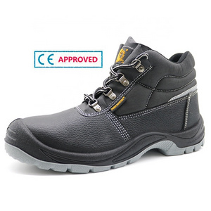 Non slip oil resistance pu sole black cow leather water resistant anti puncture steel toe safety shoes boots S3 CE