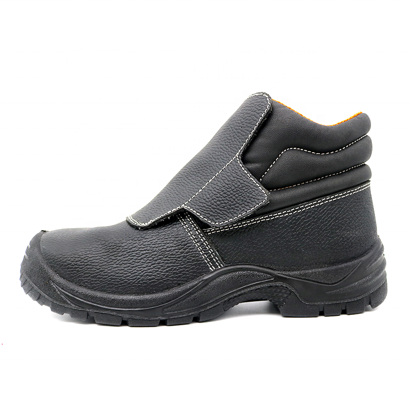 Black cow leather non-slip oil acid resistant pu sole anti puncture welding boots safety shoes with steel toe