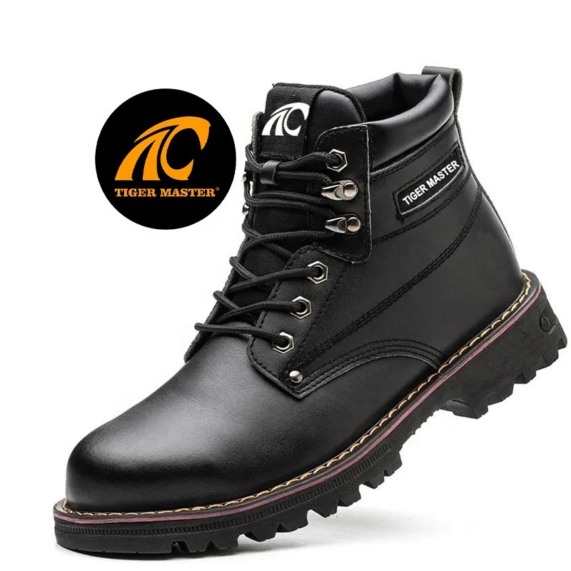 Tiger master 6 inch black microfiber leather steel toe puncture-proof fashionable industrial safety boots for men