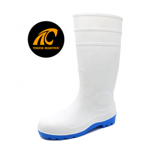 White food industry waterproof anti slip chemical resistant CE steel toe puncture proof custom print PVC safety rain boots