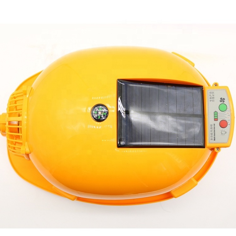 CE EN 397 ABS shell ratchet solar energy multi function compass fan safety helmet with LED flash