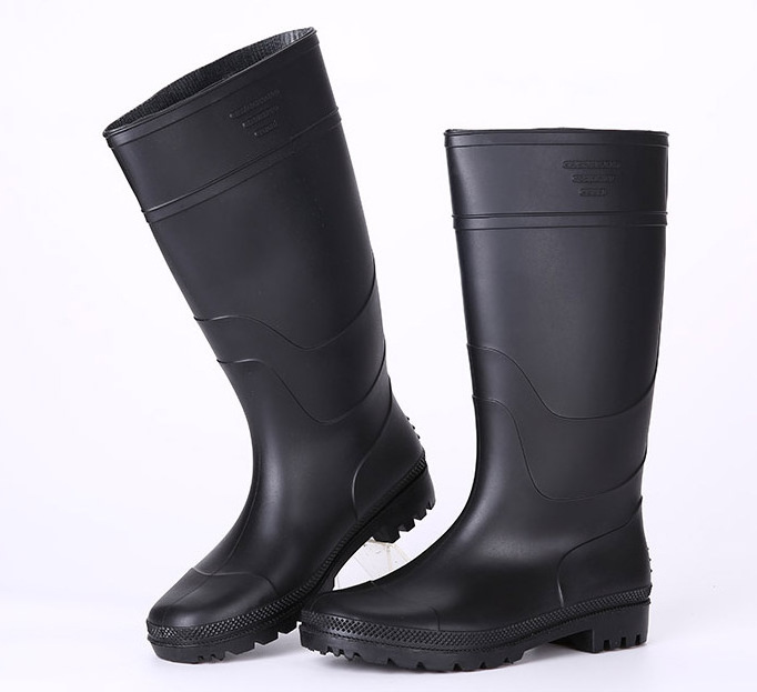 Oil acid alkali resistant 100% waterproof anti slip recyclable light weight cheap black non safety pvc work rain boots