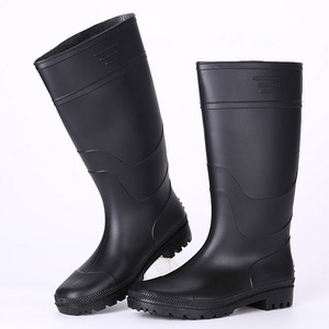 Oil acid alkali resistant 100% waterproof anti slip recyclable light weight cheap black non safety pvc work rain boots