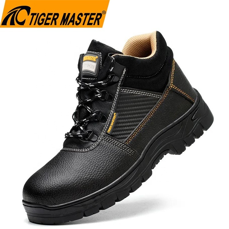 Black PU upper anti slip rubber sole prevent puncture iron toe anti-smashing cheap work safety shoes for men industrial