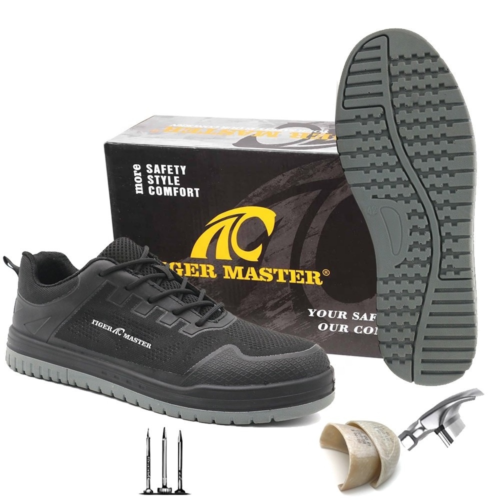 Oil and slip resistance pu sole puncture-proof composite toe light weight men safety sneakers with CE certification