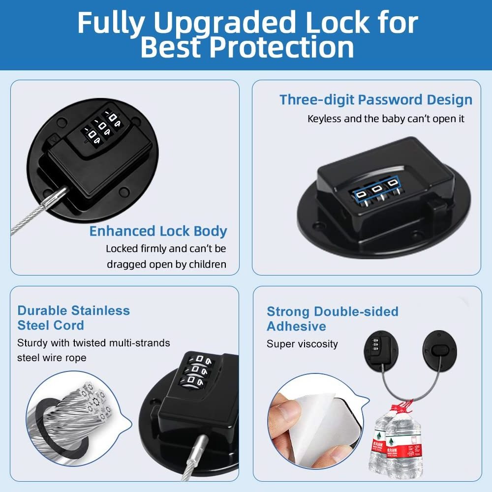 Safewell Best Seller Refrigerator Lock Combination Password Lock 2 Pack Fridge Locks for Adults Child Babies