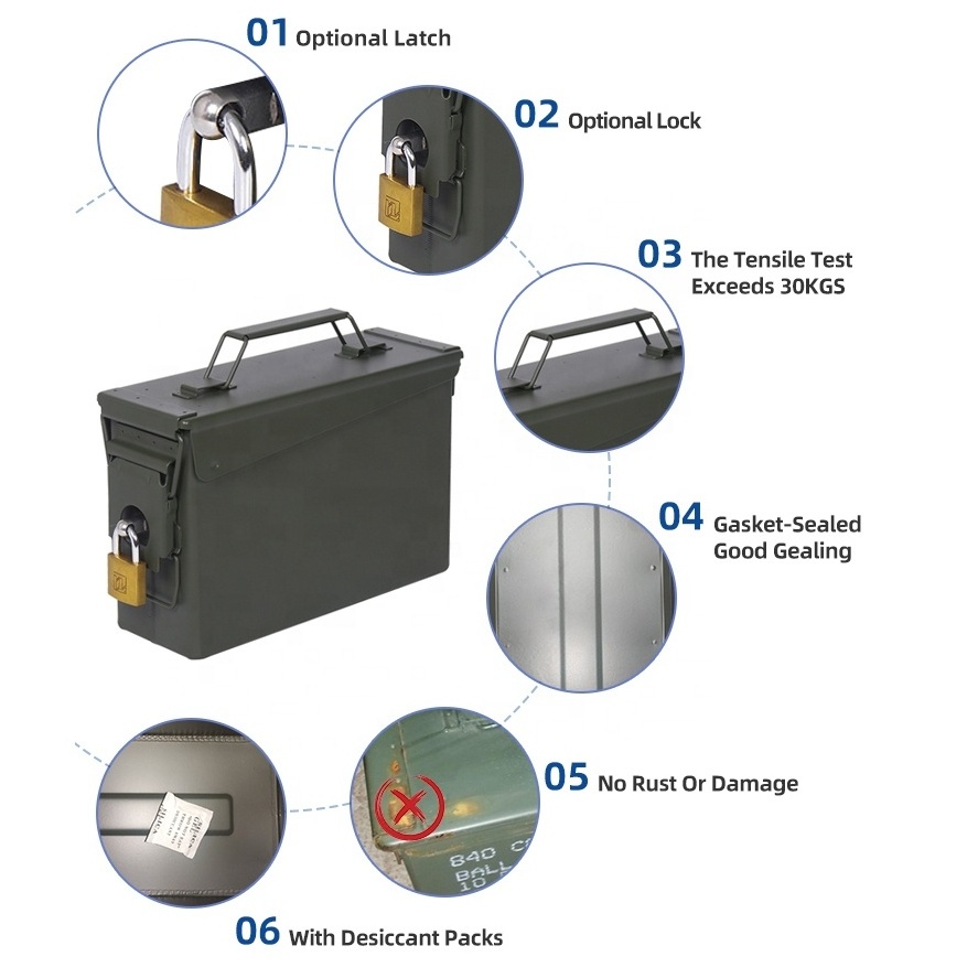 Safewell Long Term Ammo Storage 50 Cal Metal Ammo Can Case 9 MM Ammo Box